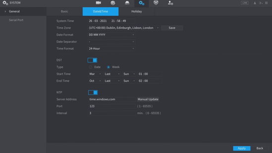 time and date settings